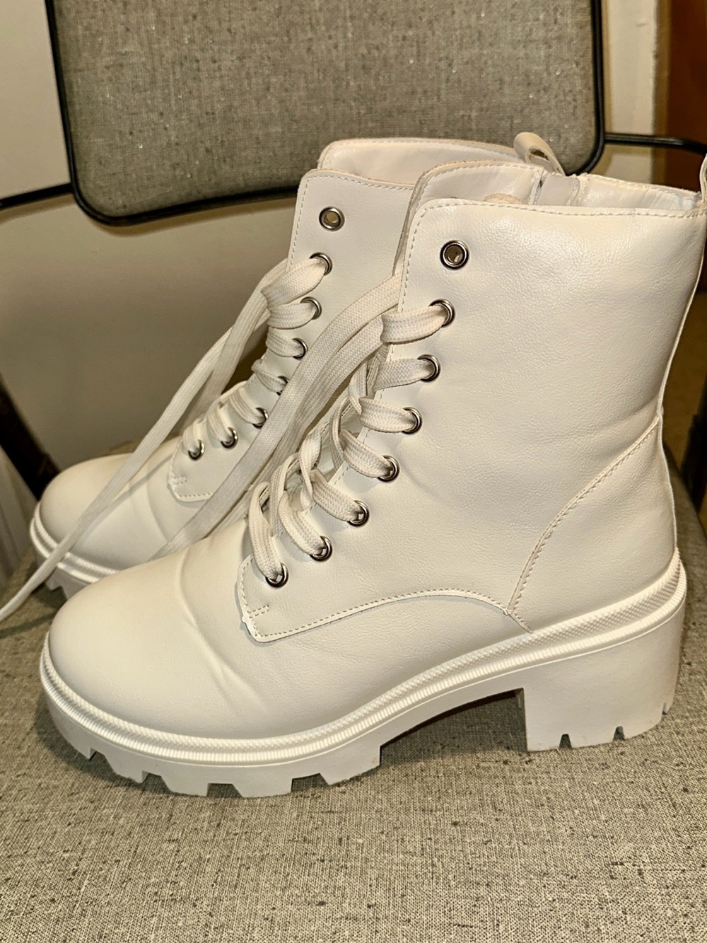 White Lace-Up Platform Combat Boots